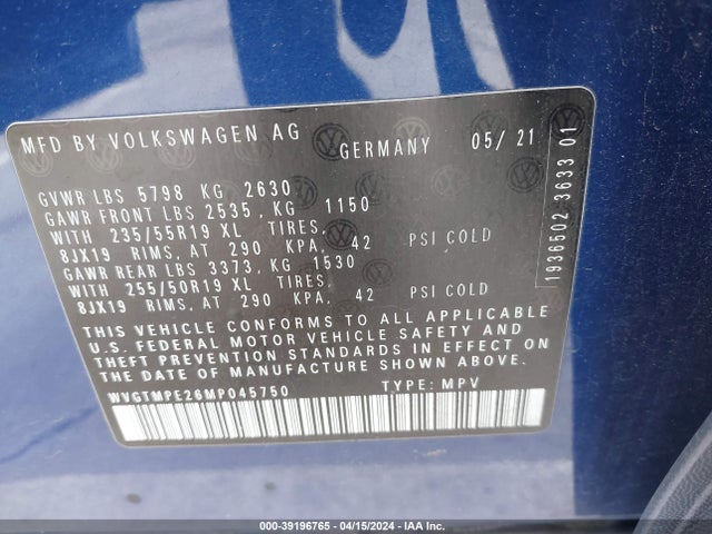Volkswagen ID.4 PRO S 2021 WVGTMPE26MP045750 Image 9