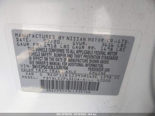Nissan Kicks Sv Xtronic Cvt 2020 3N1CP5CV3LL535766 Image 9