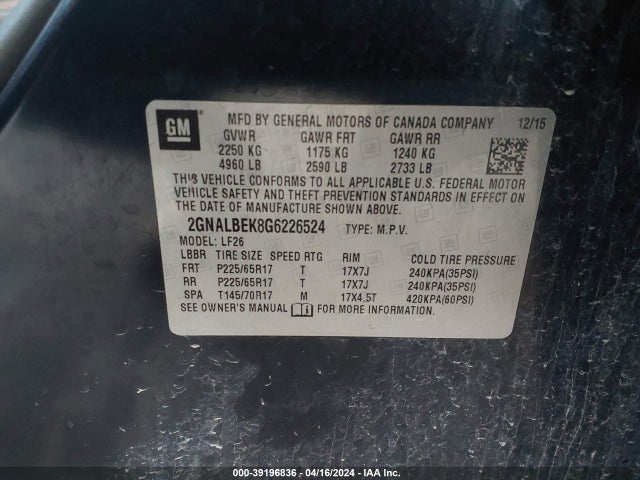 Chevrolet EQUINOX LS 2016 2GNALBEK8G6226524 Image 9