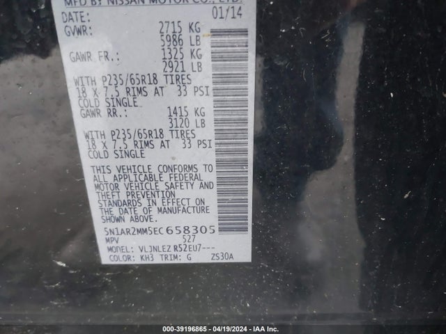 Nissan Pathfinder Sv 2014 5N1AR2MM5EC658305 Image 9