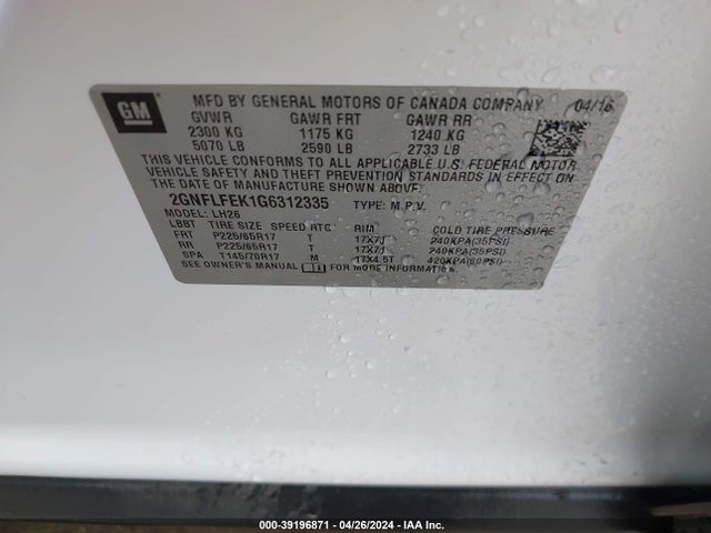 Chevrolet EQUINOX LT 2016 2GNFLFEK1G6312335 Image 9