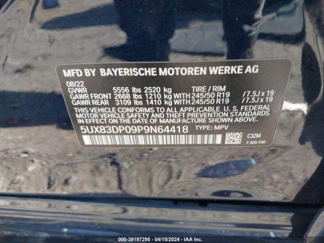 5UX83DP09P9N64418 BMW X3 M40i