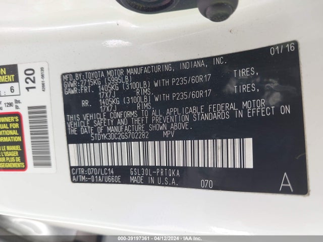 Toyota Sienna Xle 8 Passenger 2016 5TDYK3DC2GS702282 Image 9