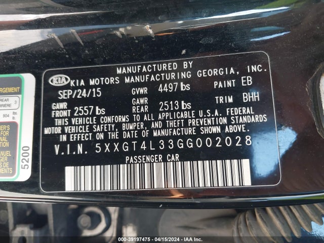 KIA Optima Lx 2016 5XXGT4L33GG002028 Image 9