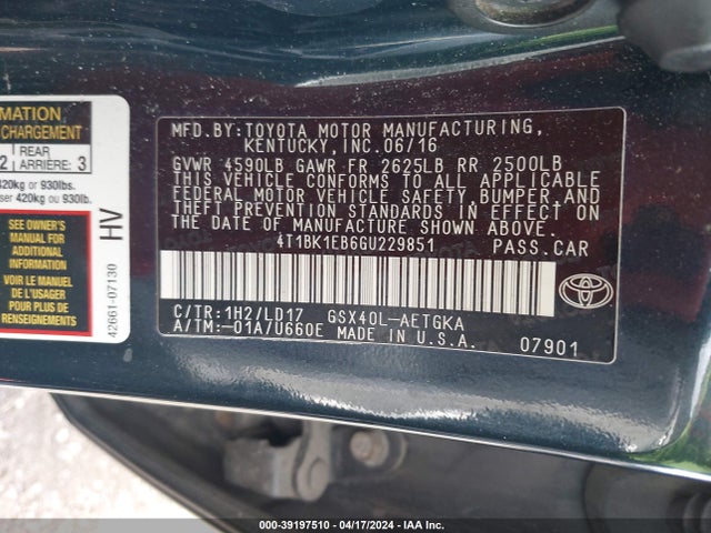 Toyota AVALON XLE 2016 4T1BK1EB6GU229851 Image 8