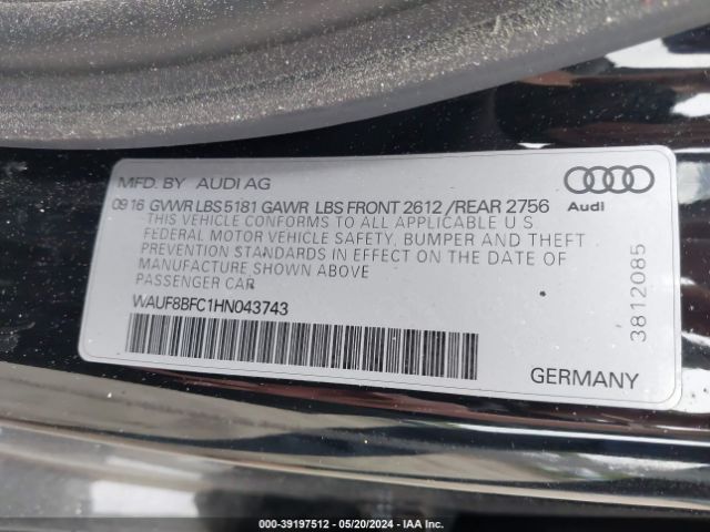 WAUF8BFC1HN043743 Audi A6 2.0t Premium