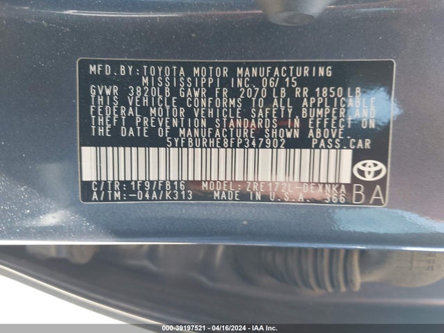 Toyota Corolla Le Plus 2015 5YFBURHE8FP347902 Image 9