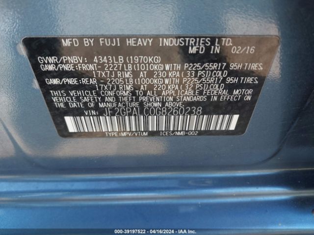JF2GPALC0G8260238 Subaru Crosstrek 2.0i Limited