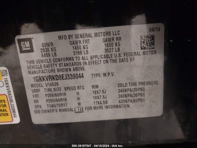 GMC Acadia Slt-1 2014 1GKKVRKD8EJ339044 Image 9