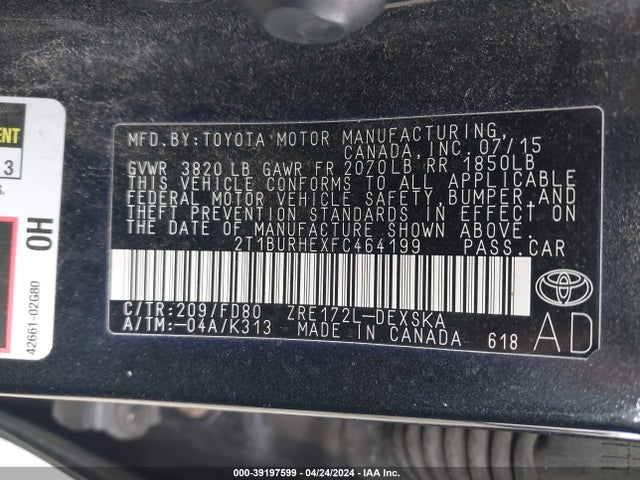 Toyota Corolla S Plus 2015 2T1BURHEXFC464199 Image 9