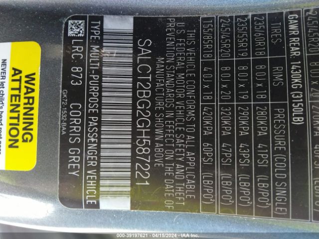 SALCT2BG2GH587221 Land Rover Discovery Sport Hse Lux