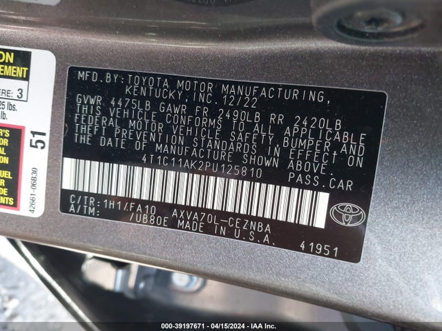 Toyota CAMRY LE 2023 4T1C11AK2PU125810 Image 9