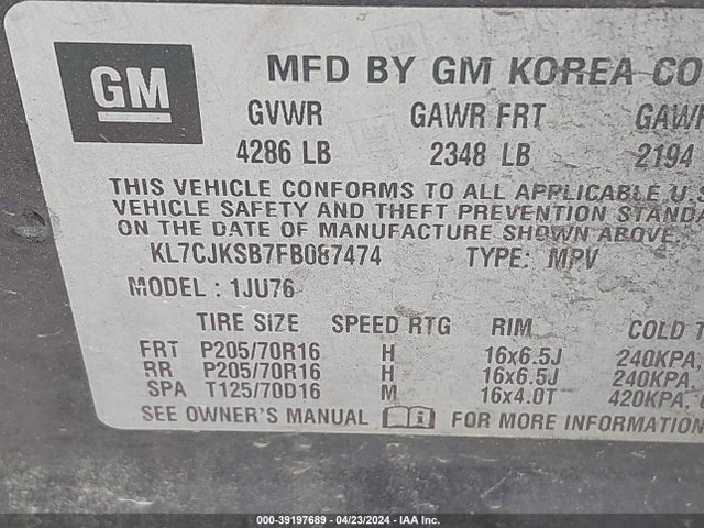 Chevrolet Trax 1ls 2015 KL7CJKSB7FB087474 Image 9