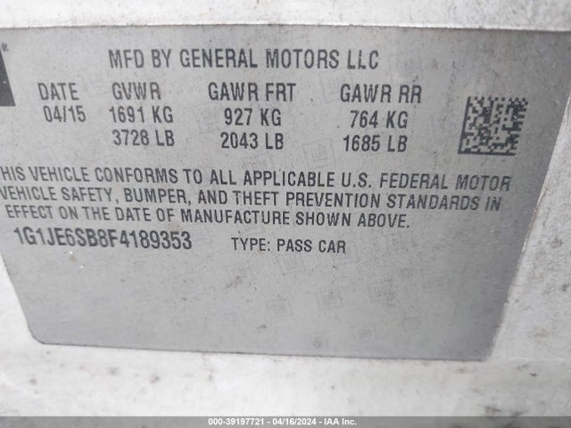 Chevrolet Sonic Ltz Auto 2015 1G1JE6SB8F4189353 Image 9