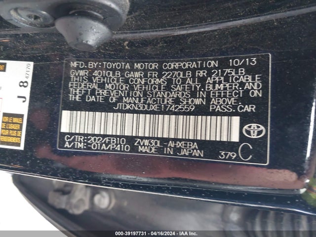 Toyota Prius Two 2014 JTDKN3DUXE1742559 Image 9