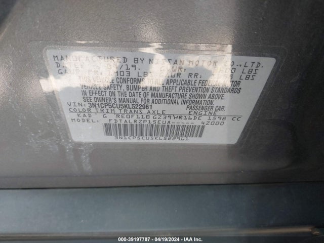Nissan KICKS S 2019 3N1CP5CU5KL522961 Image 9