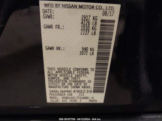 Nissan Altima 2.5 Sr 2017 1N4AL3AP4HC490239 Image 9