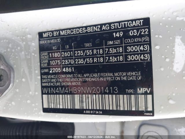W1N4M4HB9NW201413 Mercedes-Benz Glb 250 4matic