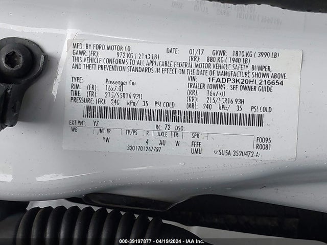 Ford FOCUS SE 2017 1FADP3K20HL216654 Image 9