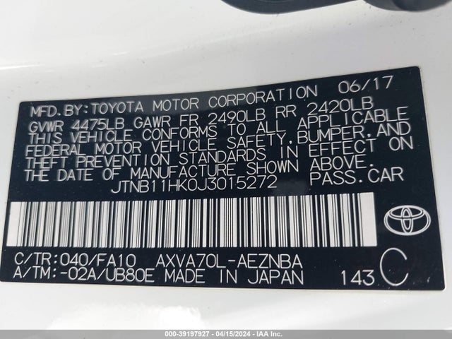 Toyota CAMRY LE 2018 JTNB11HK0J3015272 Image 9