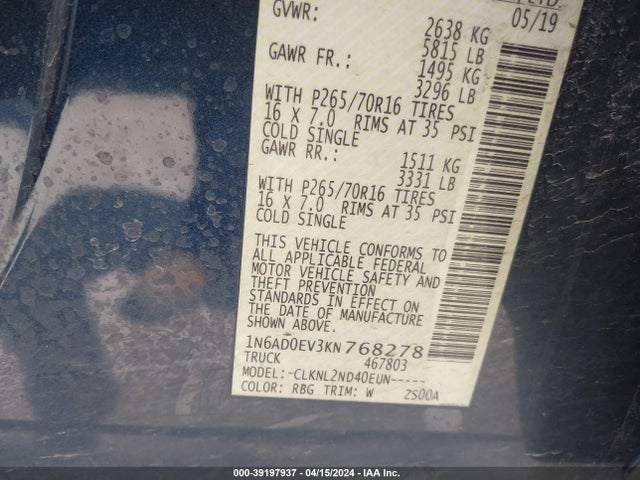 Nissan Frontier Sv 2019 1N6AD0EV3KN768278 Image 9