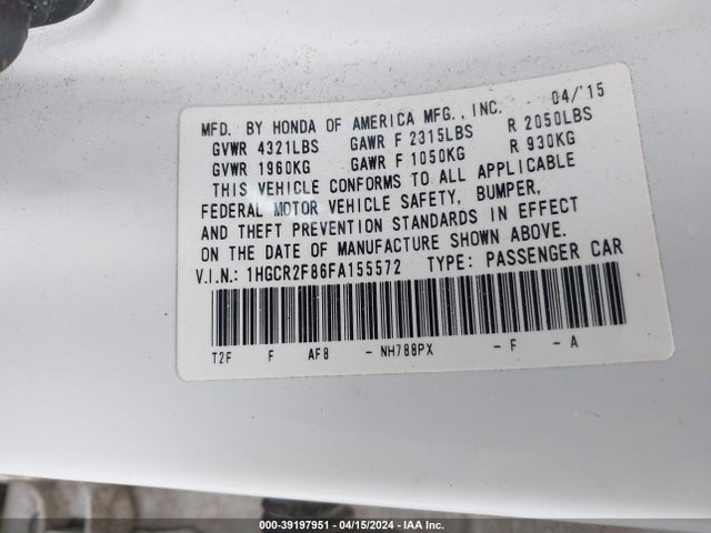 Honda Accord Ex-l 2015 1HGCR2F86FA155572 Image 9