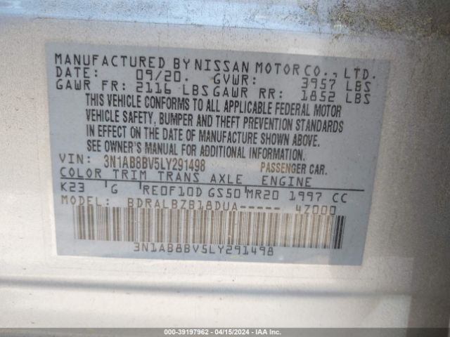 3N1AB8BV5LY291498 Nissan Sentra S Xtronic Cvt