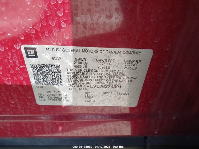 Chevrolet Equinox Premier 2018 2GNAXVEV1J6274891 Image 9