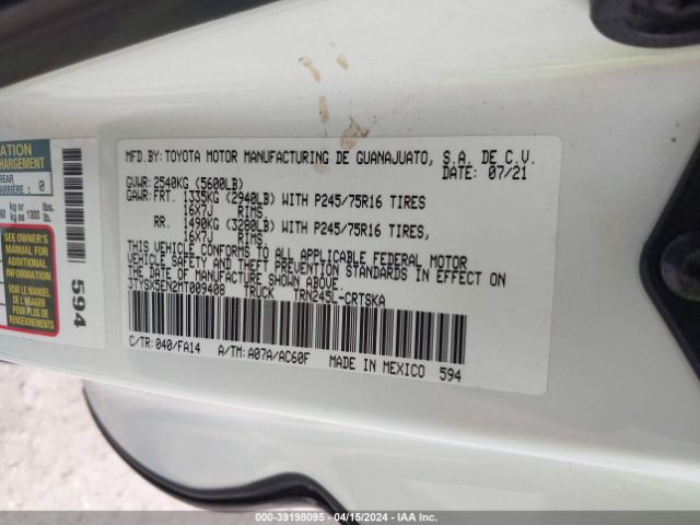 3TYSX5EN2MT009408 Toyota Tacoma Sr