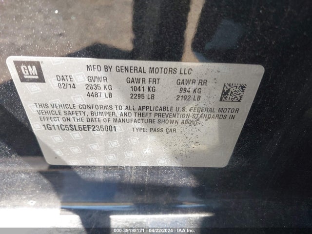 Chevrolet MALIBU 1LT 2014 1G11C5SL6EF235001 Image 9