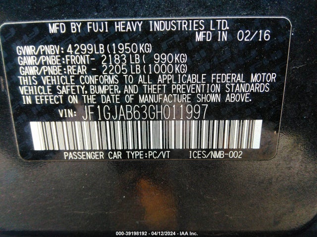 JF1GJAB63GH011997 Subaru Impreza 2.0i Premium