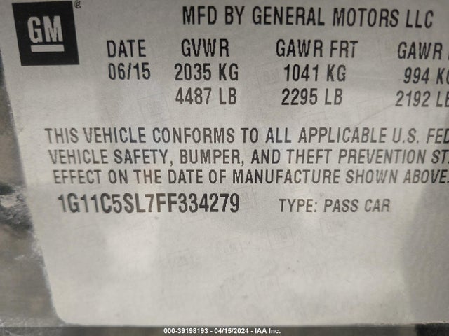 Chevrolet MALIBU 1LT 2015 1G11C5SL7FF334279 Image 9