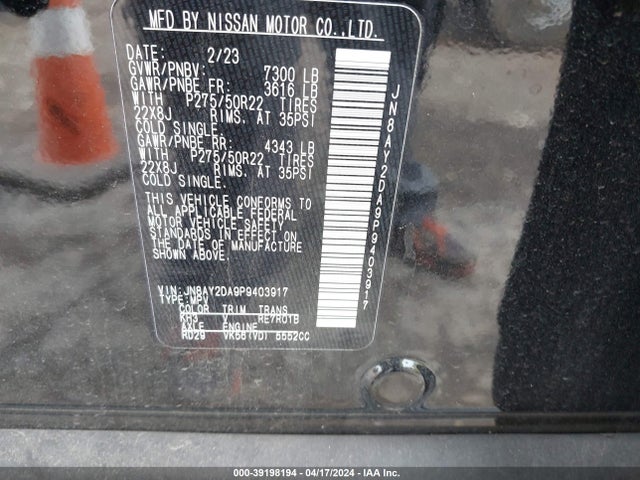 Nissan Armada Platinum 2wd 2023 JN8AY2DA9P9403917 Image 9