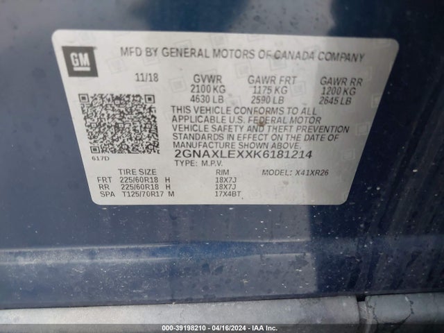 Chevrolet EQUINOX LT 2019 2GNAXLEXXK6181214 Image 9