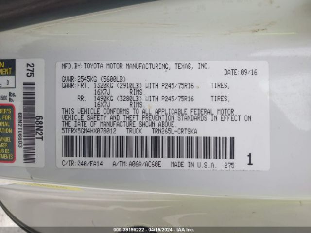 5TFRX5GN4HX078012 Toyota Tacoma Sr