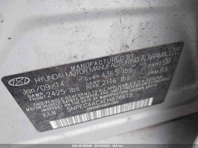 Hyundai SONATA SE 2014 5NPEC4ACXEH876615 Image 9