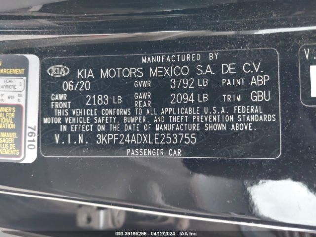 3KPF24ADXLE253755 KIA Forte Lxs