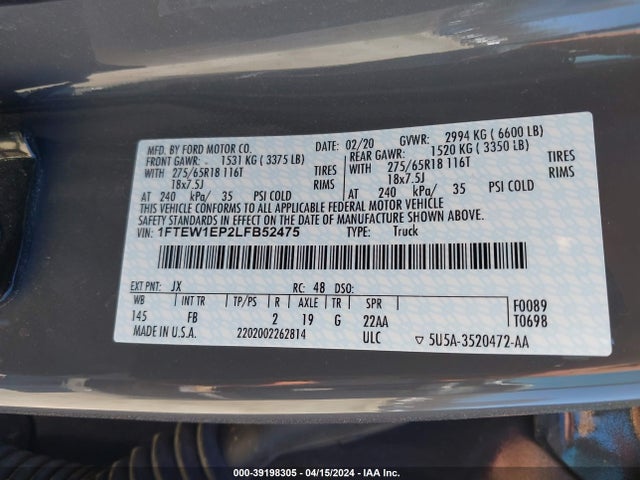 Ford F-150 Xlt 2020 1FTEW1EP2LFB52475 Image 9