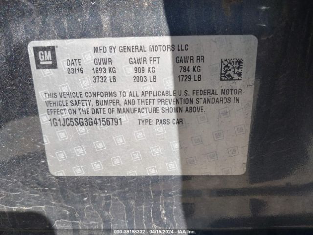 1G1JC5SG3G4156791 Chevrolet Sonic Lt Auto