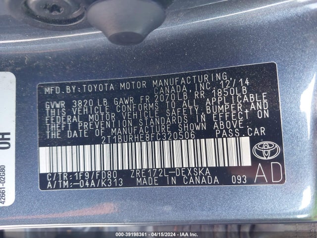 Toyota Corolla S Plus 2015 2T1BURHE8FC320506 Image 9