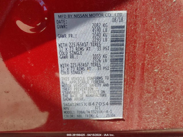 Nissan ROGUE SV 2018 5N1AT2MT5JC847054 Image 9