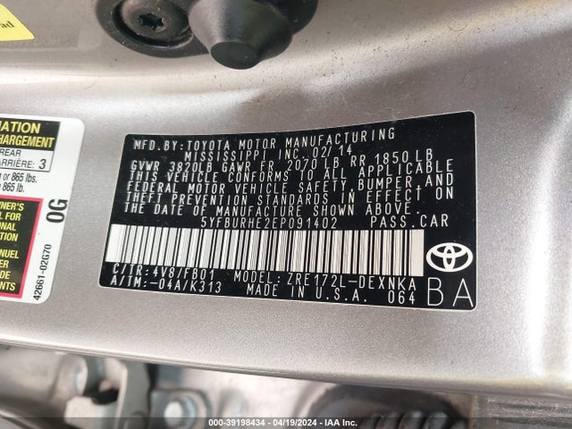 Toyota Corolla Le Plus 2014 5YFBURHE2EP091402 Image 9
