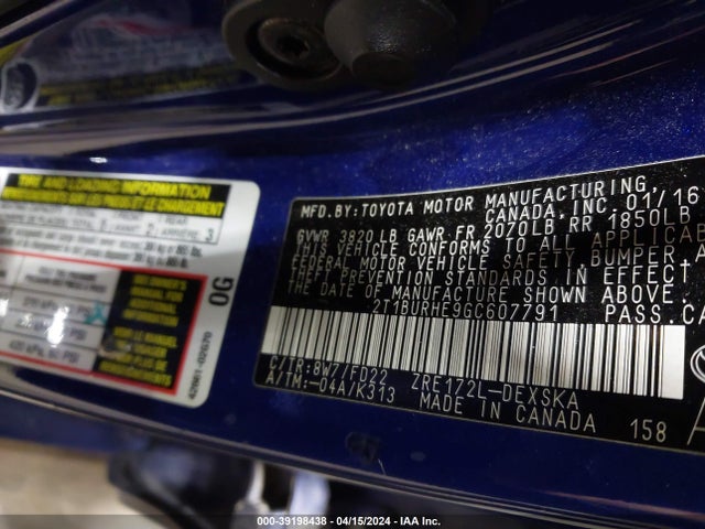 Toyota Corolla S 2016 2T1BURHE9GC607791 Image 9