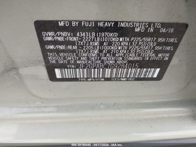 Subaru Crosstrek 2.0i Premium 2016 JF2GPABC7G9284015 Image 9