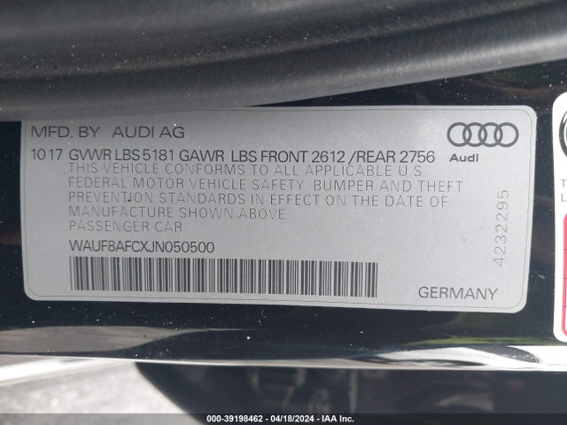 WAUF8AFCXJN050500 Audi A6 2.0t Premium/2.0t Sport