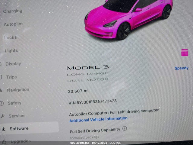 5YJ3E1EB3NF173423 Tesla Model 3 Long Range Dual Motor All-wheel Drive