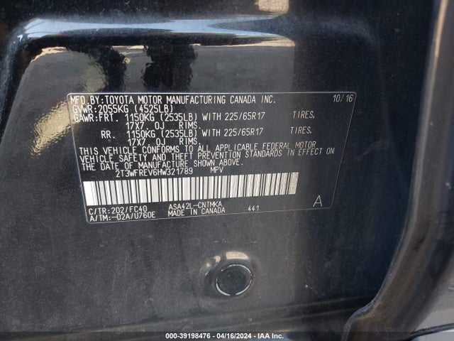 Toyota Rav4 Xle 2017 2T3WFREV6HW321789 Image 9