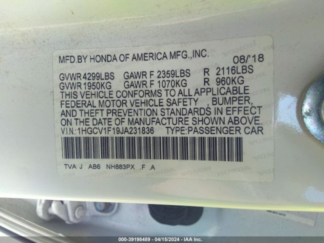 1HGCV1F19JA231836 Honda ACCORD LX