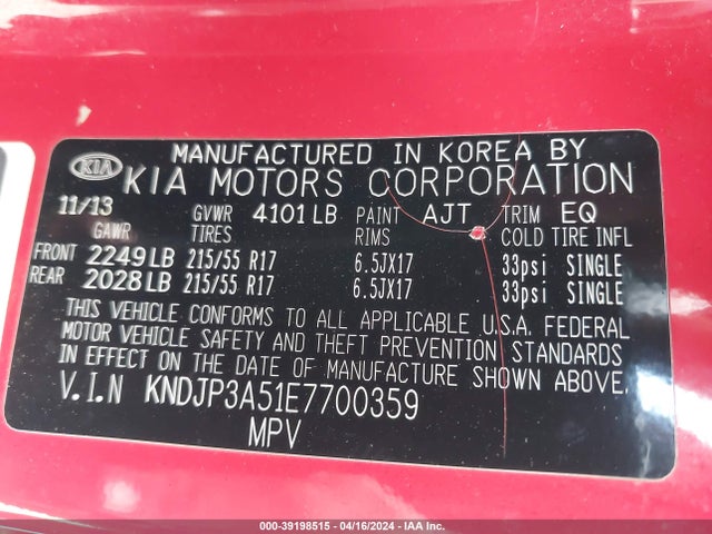 KIA SOUL + 2014 KNDJP3A51E7700359 Image 9