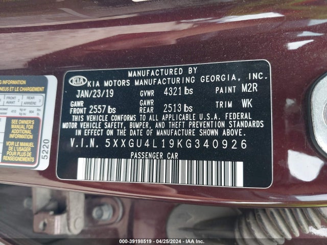 KIA OPTIMA EX 2019 5XXGU4L19KG340926 Image 9